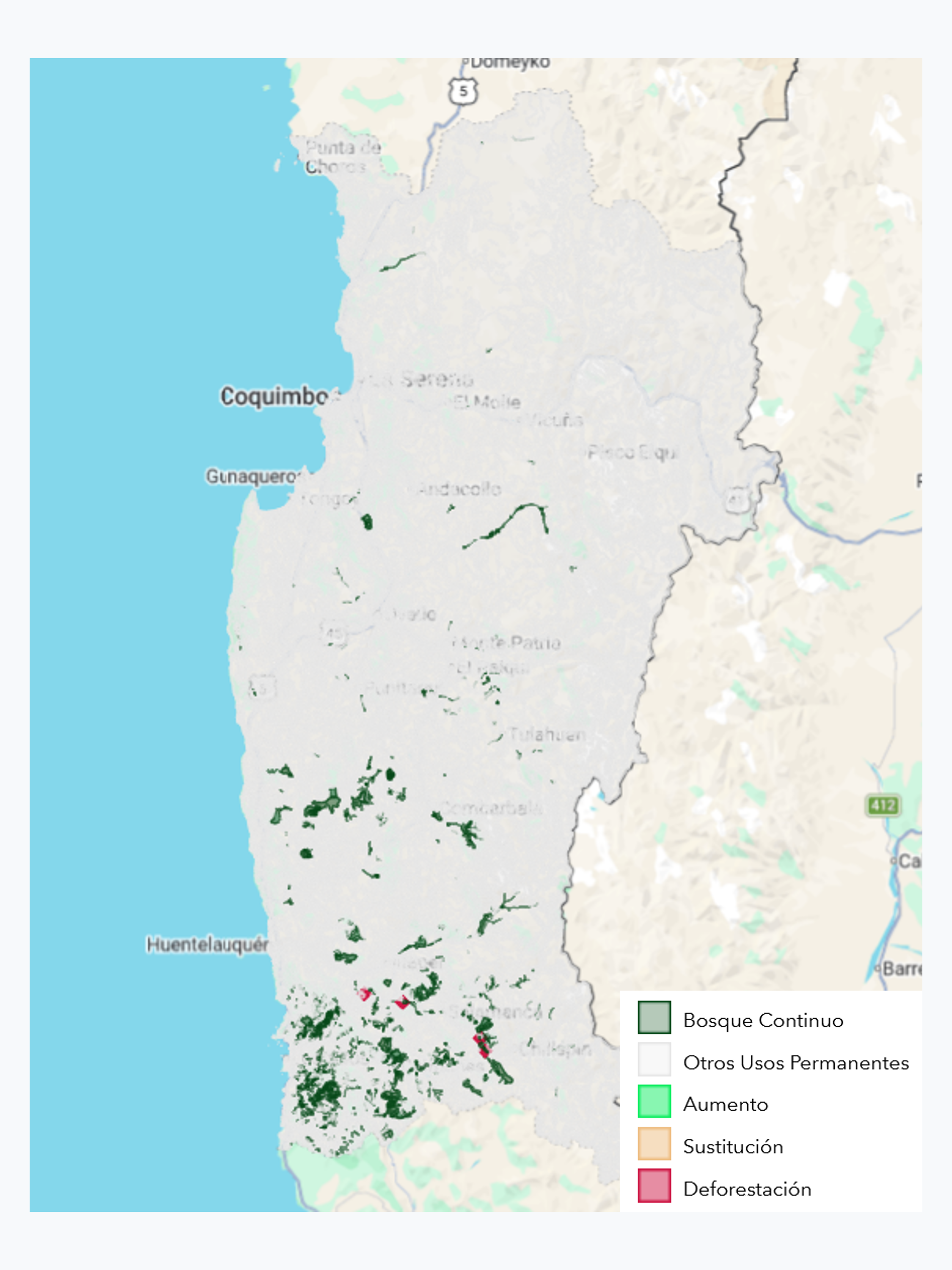 Cartografía tematica del Cambio de Uso de la Tierra para la Región de Coquimbo periodo 2001-2023, Escala 1:50.000